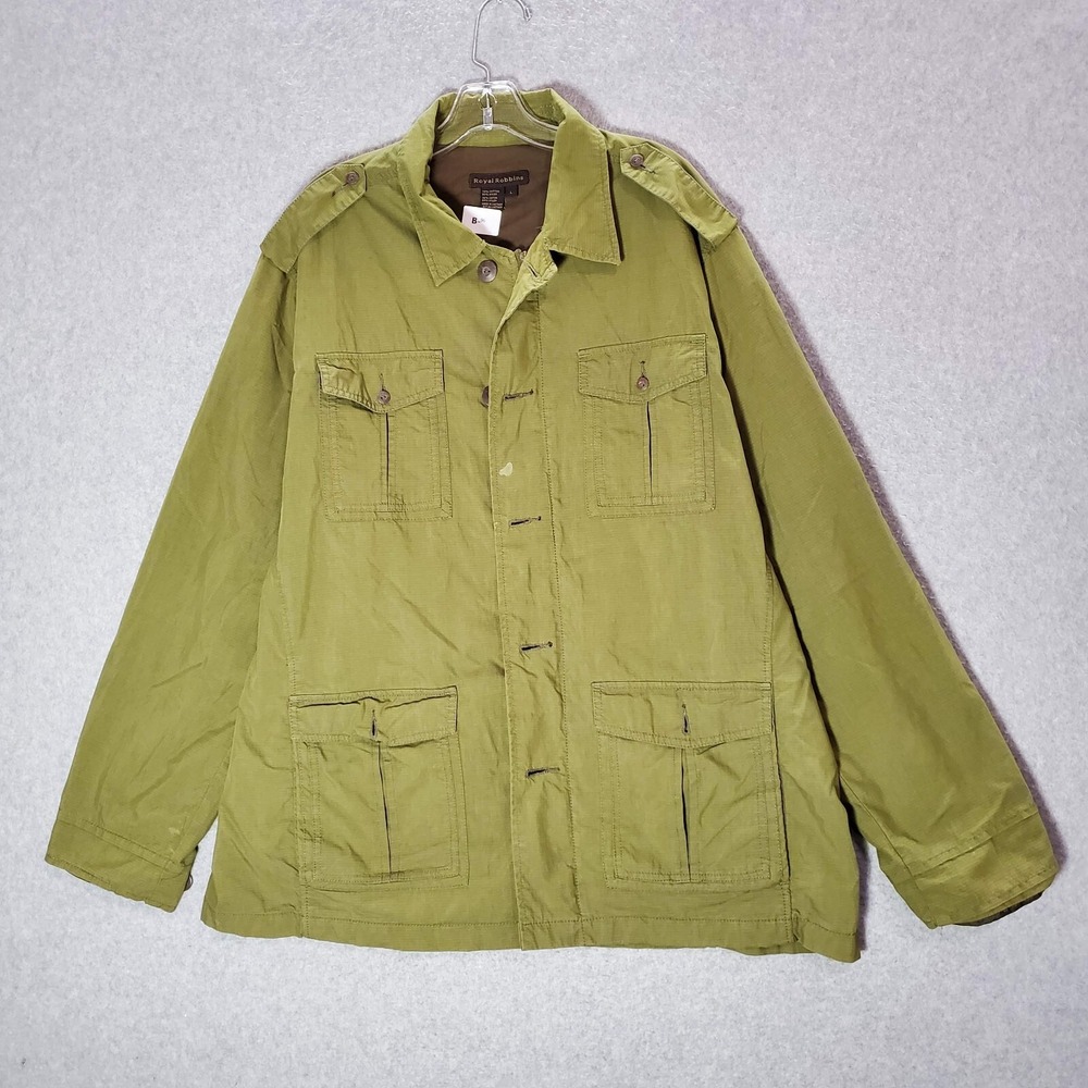 Royal Robbins Men Jacket Large Green Ripstop Military Utility Collar READ